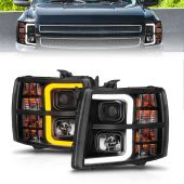 CHEVROLET SILVERADO 1500/2500/3500 07-13 /1500 HYBRID 09-13 PROJECTOR HEADLIGHT BLACK HOUSING WITH SEQUENTIAL LIGHT BAR (FOR AVALANCHE MODELS WITH OUT BODY CLADDING)