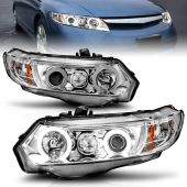 HONDA CIVIC 2006 - 2011 2DR PROJECTOR HEADLIGHTS CHROME W/ RX HALO (DOES NOT FIT MODELS WITH FACTORY HID SYSTEM)