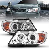 BMW 3 SERIES E90/E91 06-08 PROJECTOR HEADLIGHTS CHROME W/ RX HALO AND LED BAR