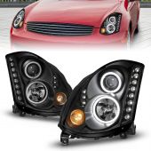 INFINITI G35 03-07 2DR PROJECTOR HEADLIGHTS BLACK W/ RX HALO (FOR HID, NO HID KIT)