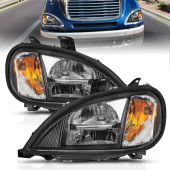 FREIGHTLINER COLUMBIA 96-13 LED CRYSTAL HEADLIGHTS BLACK HOUSING W/ CLEAR LENS  