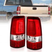CHEVY SILVERADO 1500/2500 99-02 / 3500 01-03 / GMC SIERRA 1500/2500 99-06 / 3500 01-06 / CLASSIC 07 LED TAILLIGHTS PLANK STYLE CHROME RED/CLEAR LENS