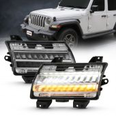 JEEP WRANGLER 18-21 / GLADIATOR 20 LED FENDER LIGHTS CHROME HOUSING CLEAR LENS (SEQUENTIAL SIGNAL) (FOR LOW CONFIGURED, HALOGEN TYPE)