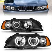 BMW 5 SERIES E39 97-01 PROJECTOR HEADLIGHTS BLACK W/ HALOS