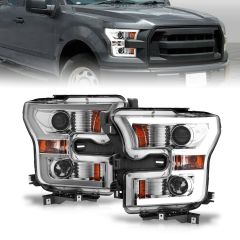 FORD F-150 15-17 PROJECTOR PLANK STYLE HEADLIGHT W/ CHROME HOUSING / AMBER (FOR HALOGEN MODELS ONLY)
