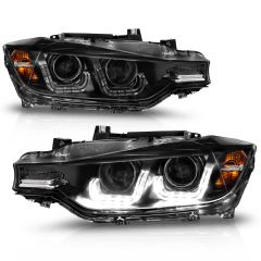 BMW 3 SERIES F30 12-14 4DR PROJECTOR HEADLIGHTS U-BAR BLACK HOUSING (FOR HID & AUTO LEVELING, NO HID KIT)