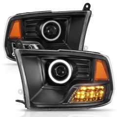 DODGE RAM 1500 09-18 / RAM 2500/3500 10-18 PROJECTOR HEADLIGHTS BLACK W/ RX HALO (FOR NON-PROJECTOR MODELS)