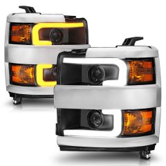 CHEVY SILVERADO 15-19 2500HD/3500HD PROJECTOR SWITCHBACK HEADLIGHTS BLACK (CHROME TRIM)(FOR HALOGEN MODELS ONLY)