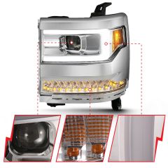 CHEVY SILVERADO 1500 16-18 PROJECTOR PLANK STYLE HEADLIGHT CHROME (FOR HID, NO HID KIT)