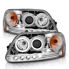 FORD F-150 97-03 / EXPEDITION 97-02 1 PC PROJECTOR HEADLIGHTS CHROME W/ HALO & LED