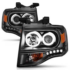 FORD EXPEDITION 07-14 PROJECTOR HALO HEADLIGHTS BLACK W/ RX HALO