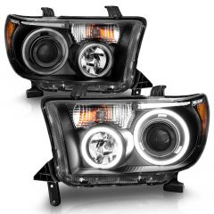 TOYOTA TUNDRA 07-13 / SEQUOIA 08-17 PROJECTOR HEADLIGHTS BLACK W/ RX HALO AND LED BAR