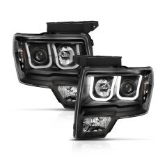 FORD F-150 09-14 PROJECTOR U BAR STYLE HEADLIGHT BLACK (FOR HID, NO HID KIT)