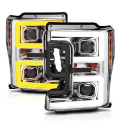 FORD F250/ F350/ F450 SUPER DUTY 17-19 PROJECTOR PLANK STYLE SWITCHBACK HEADLIGHTS CHROME