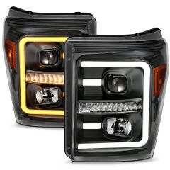 FORD SUPER DUTY 11-16 PROJECTOR PLANK STYLE SWITCHBACK HEADLIGHT BLACK HOUSING / AMBER 