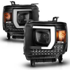 GMC SIERRA 1500 14-15 /2500HD/3500HD 15-19 PROJECTOR HEADLIGHTS BLACK W/ C BAR (FOR HALOGEN MODELS WITH OUT FACTORY LED DRL)