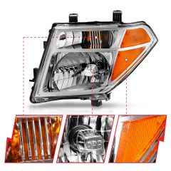NISSAN FRONTIER 05-08 / PATHFINDER 05-07 HEADLIGHTS W/ CHROME HOUSING AMBER (OE REPLACEMENT)