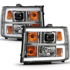 GMC SIERRA 1500 07-13 2500/3500 HD 07-14 1500 Hybrid 07- 13 PROJECTOR HEADLIGHT WITH PLANK STYLE LIGHT WITH CHROME HOUSING (FOR HALOGEN ONLY)