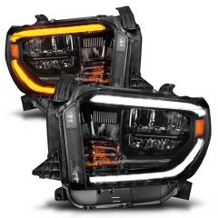 TOYOTA TUNDRA 14-20 LED HEADLIGHTS BLACK W/ SWITCHBACK LED BAR (LED HIGH/LOW BEAM) (FOR OE HALOGEN MODEL WITH LED DRL)