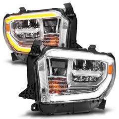 TOYOTA TUNDRA 14-20 LED HEADLIGHTS CHROME W/ SWITCHBACK LED BAR (LED HIGH/LOW BEAM) (FOR OE HALOGEN MODEL WITH LED DRL)