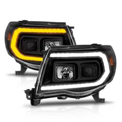 TOYOTA TACOMA 05-11 PROJECTOR HEADLIGHT W/ SEQUENTIAL AMBER LIGHT C STYLE LIGHT BAR W/ BLACK HOUSING 