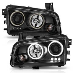 DODGE CHARGER 06-10 PROJECTOR HEADLIGHTS BLACK W/ RX HALO