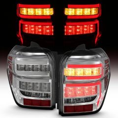TOYOTA 4RUNNER 14-22 TAIL LIGHTS CHROME HOUSING CLEAR LENS RED LIGHT BAR W/ SEQUENTIAL 