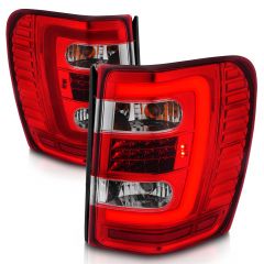 JEEP GRAND CHEROKEE 99-04 LED TAIL LIGHTS RED CLEAR LENS W/ CHROME HOUSING C LIGHT BAR