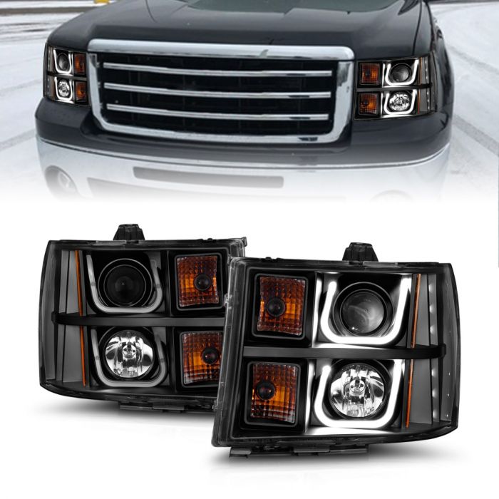 Details about   FOR 07-13 GMC SIERRA 1500 2500 3500 HD AMBER BLACK HEADLIGHT W/BLUE DRL LED+HID 
