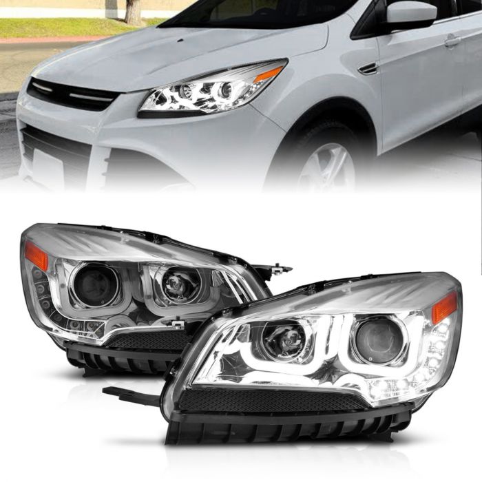 FORD ESCAPE 2013 - 2016 PROJECTOR HEADLIGHTS WITH U-BAR IN CHROME HOUSING 