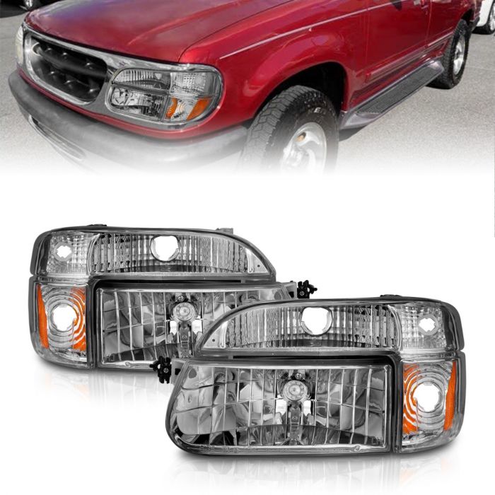 FORD EXPLORER 1995 - 2001 / MOUNTAINEER 1997 CRYSTAL HEADLIGHTS CHROME WITH CORNER LIGHTS 2PC