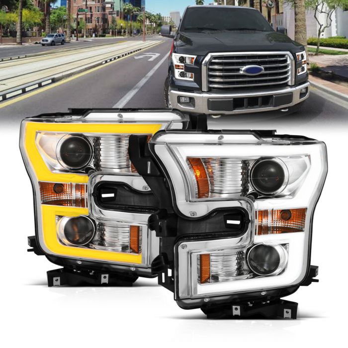 FORD F-150 15-17 PROJECTOR PLANK STYLE SWITCHBACK HEADLIGHT W/ CHROME HOUSING (FOR HALOGEN MODELS ONLY)