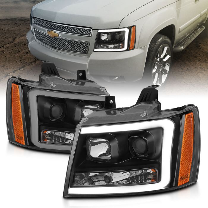 CHEVY TAHOE/SUBURBAN/AVALANCHE 07-14 PROJECTOR PLANK STYLE SWITCHBACK HEADLIGHTS BLACK