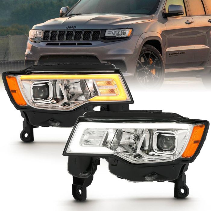 JEEP GRAND CHEROKEE 17-22 PROJECTOR SWITCHBACK LED PLANK STYLE HEADLIGHTS CHROME