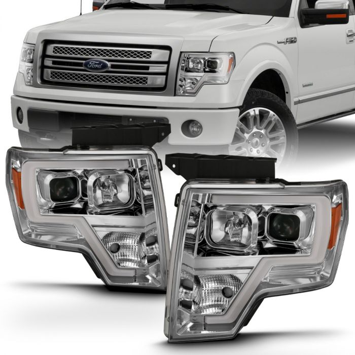 FORD F-150 09-14 PROJECTOR HEADLIGHT WITH CHROME HOUSING AND LIGHT BAR (FOR HALOGEN MODELS ONLY)