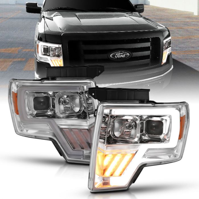 FORD F150 09-14 PROJECTOR LIGHT WITH CHROME HOUSING AND LIGHT BAR / AMBER (FOR HALOGEN MODELS ONLY)