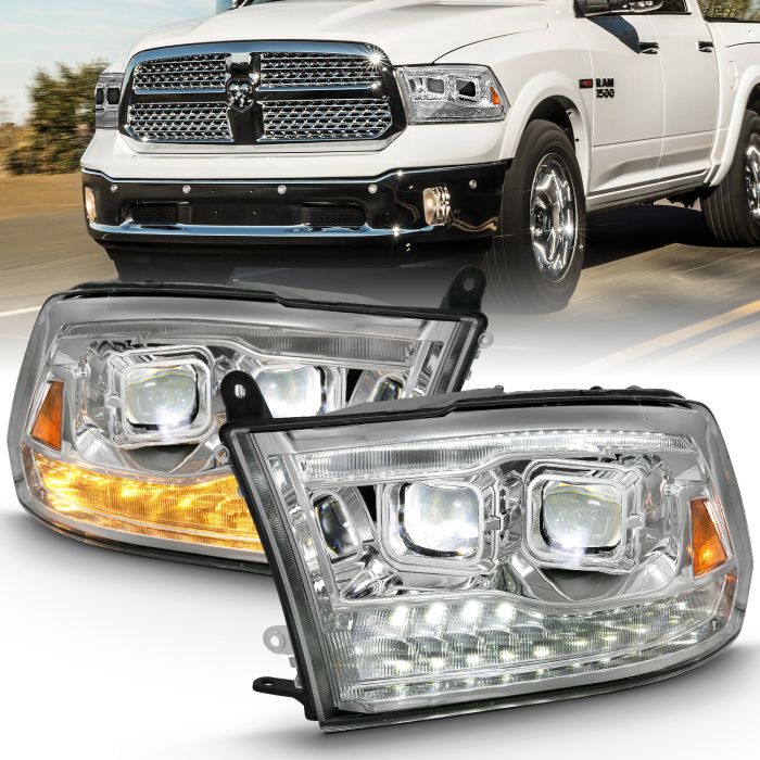 DODGE RAM 1500 09-18 /RAM 2500/3500 10-18 DUAL LED PROJECTOR SWITCHBACK HEADLIGHTS CHROME (FOR ALL MODELS)