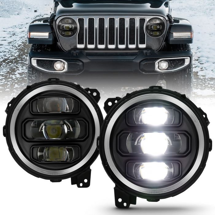 JEEP WRANGLER JL 18-21 FULL LED PROJECTOR HEADLIGHTS IN BLACK HOUSING (WILL FIT JEEP WRANGLER JL 18-21 ONLY)