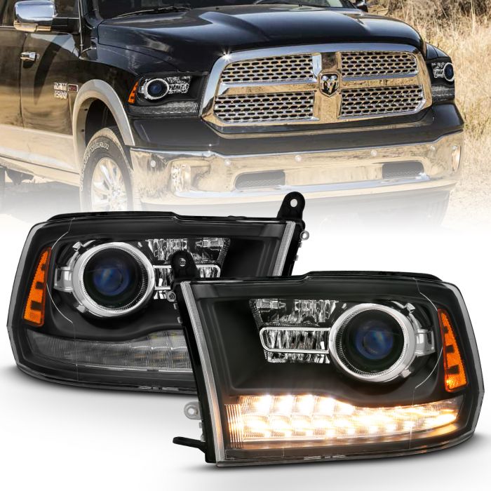 DODGE RAM 1500 09-18 /RAM 2500/3500 10-18 PROJECTOR PLANK STYLE SWITCHBACK HEADLIGHTS BLACK AMBER (OE STYLE) (MATTE BLACK) (FOR ALL MODELS)