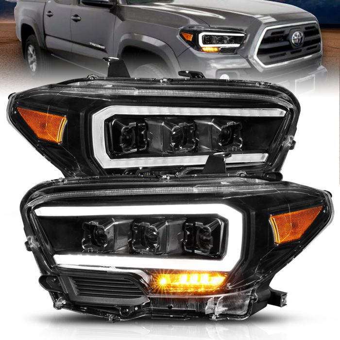 TOYOTA TACOMA 16- 22 FULL LED PROJECTOR HEADLIGHTS PLANK STYLE BLACK AMBER (FOR LED DRL)