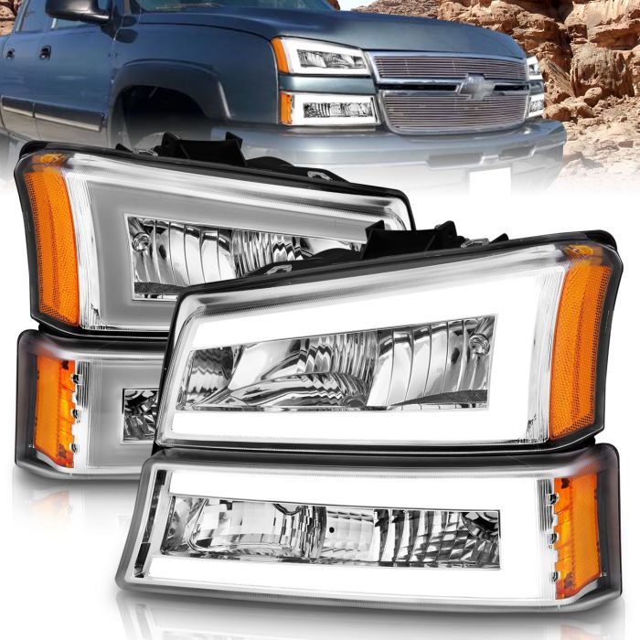 CHROME CRYSTAL HEADLIGHT+BUMPER+RED LED TAIL LIGHT FOR 03-07 CHEVY SILVERADO
