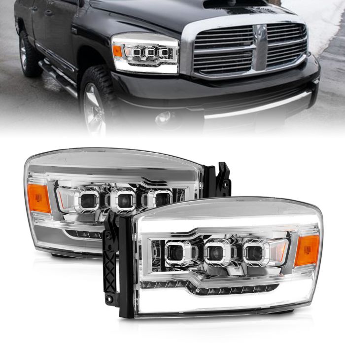 DODGE RAM 1500 06-08/ 2500/3500 06-09 FULL LED PROJECTOR PLANK STYLE HEADLIGHTS CHROME W/ SEQUENTIAL SIGNAL