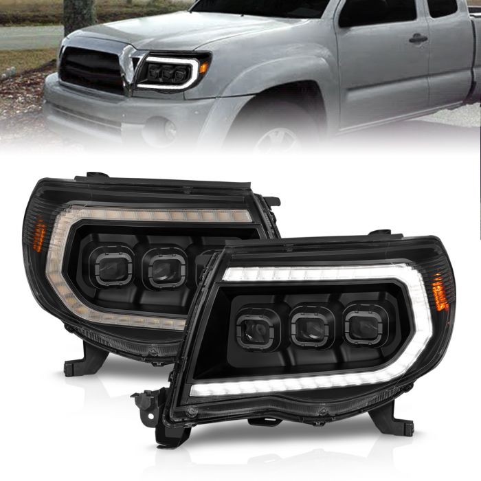 TOYOTA TACOMA 05-11 FULL LED PROJECTOR HEADLIGHTS BLACK SWITCHBACK W/ INITIATION FEATURE & SEQUENTIAL SIGNAL 