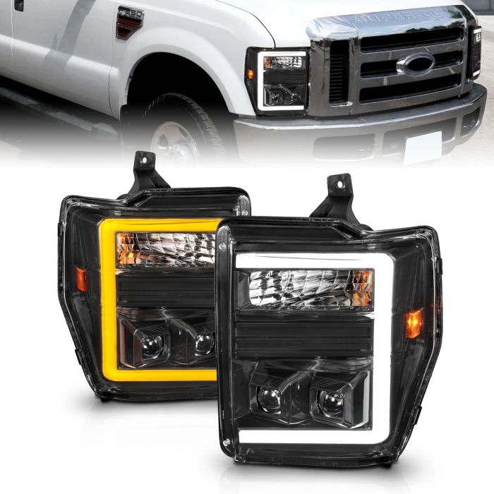 FORD SUPER DUTY 08-10 SWITCHBACK PLANK STYLE PROJECTOR HEADLIGHTS W/ BLACK HOUSING CLEAR LENS