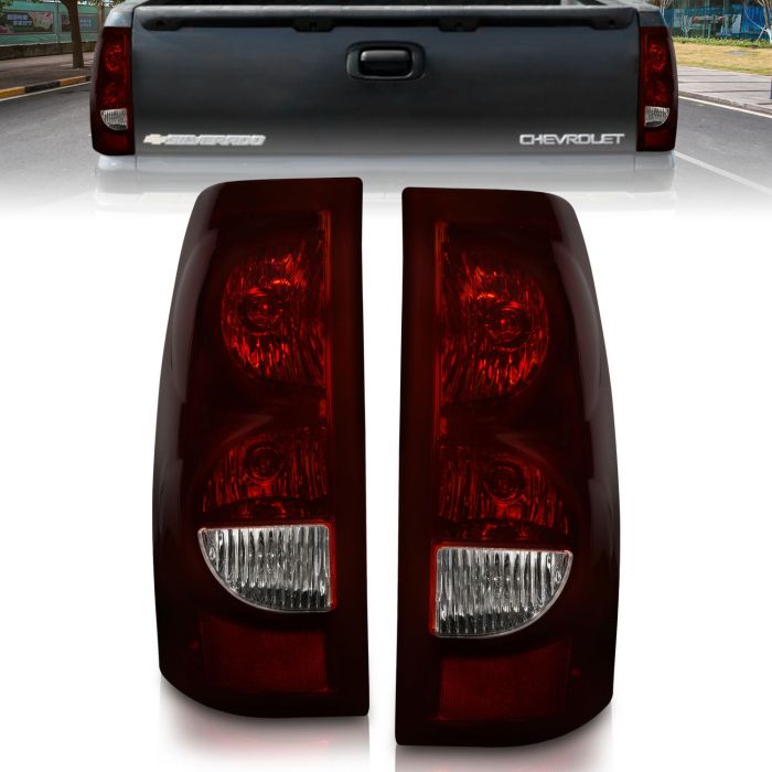 CHEVY SILVERADO 03-06 1500/2500/3500 Single Rear Wheels/07 Classic Single Rear Wheels TAIL LIGHTS DARK RED AND CLEAR LENS (BLACK RIM) (OE STYLE) (DOES NOT FIT DUALLY MODELS)