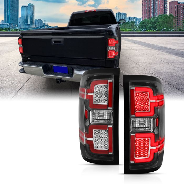 CHEVY SILVERADO 14-18 1500 / 15-19 2500HD/3500HD / GMC SIERRA 15-19 2500HD/3500HD DUALLY LED TAIL LIGHTS BLACK CLEAR (SEQUENTIAL SIGNAL)(NON-OEM LED ONLY)