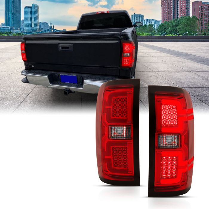 CHEVY SILVERADO 14-18 1500 / 15-19 2500HD/3500HD / GMC SIERRA 15-19 2500HD/3500HD DUALLY LED TAIL LIGHTS RED LENS (SEQUENTIAL SIGNAL)(NON-OEM LED ONLY)