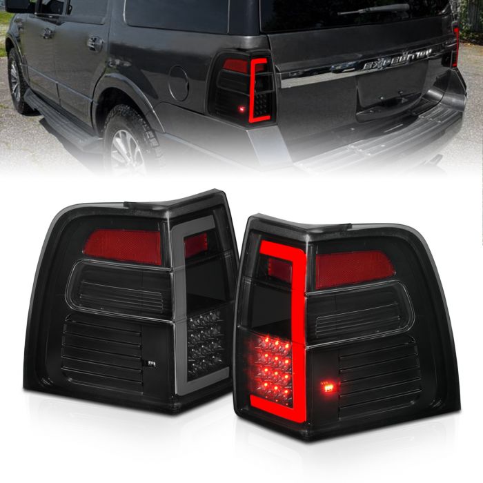 FORD EXPEDITION 07-17 LED TAIL LIGHTS BLACK HOUSING SMOKE LENS (SEQUENTIAL SIGNAL) W/ C-LIGHT BAR
