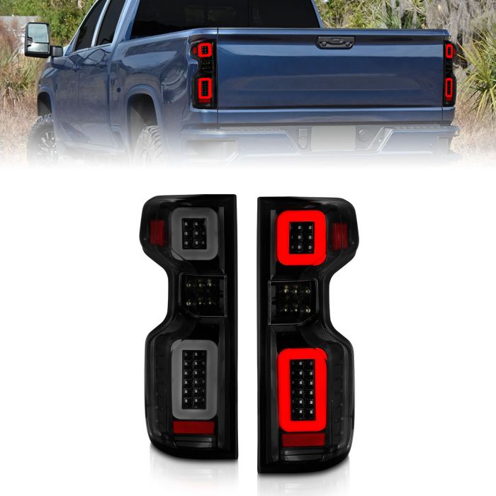 CHEVY SILVERADO 19-21 FULL LED TAIL LIGHTS BLACK HOUSING SMOKE LENS (SEQUENTIAL SIGNAL)(FACTORY LED MODELS)