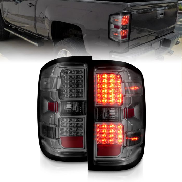 CHEVROLET SILVERADO 14-17 LED TAIL LIGHTS SMOKE HOUSING WITH CLEAR LENS  (NON-OEM LED ONLY)